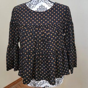 Madewell Silk Tiered Button-Back Top in Heart Flip SZ Small